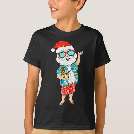 Summer Christmas In July Tropical Santa Holding Ju T-shirt (Voorkant)