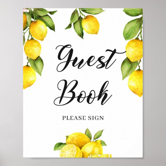 Summer Citrus Lemon Guest Book Sign Baby shower Poster (Voorkant)