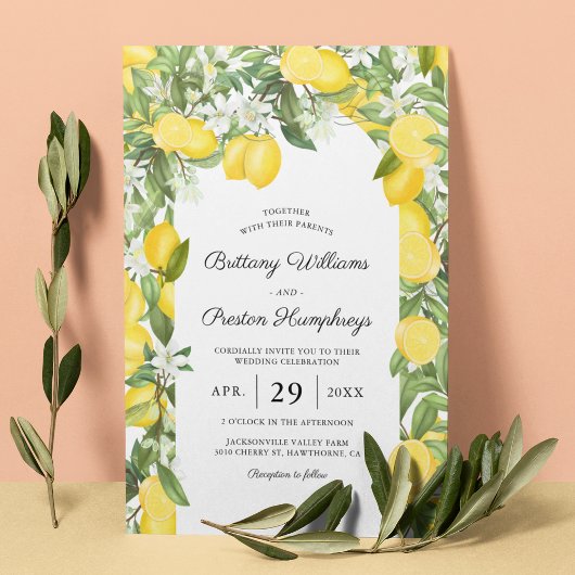 Summer Citrus Lemon Wedding Invitation Kaart
