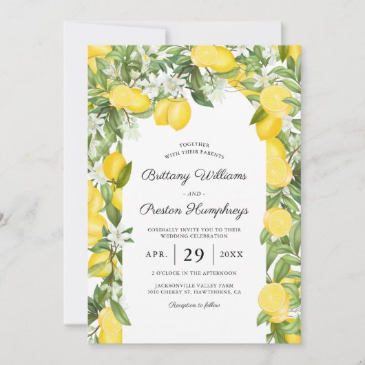 Summer Citrus Lemon Wedding Invitation Kaart (Voorkant)