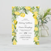 Summer Citrus Lemon Wedding Invitation Kaart (Staand voorkant)