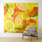Summer Citrus Lemons & Sinaasappels Whimsical™ Wandkleed (In Situ (horizontaal))