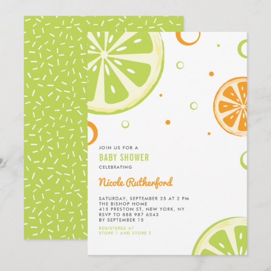 Summer Citrus Slices Baby shower Invitation Kaart (Voorkant / Achterkant)