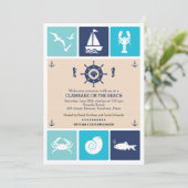 Summer Clambake Nautical Beach Icons Party Kaart (Staand voorkant)