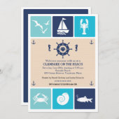 Summer Clambake Nautical Beach Icons Party Kaart (Voorkant / Achterkant)