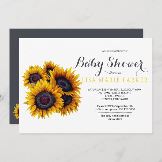 Summer Classy Golden Sunflowers Baby shower Kaart (Voorkant / Achterkant)