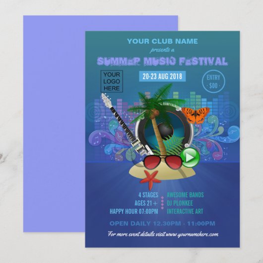 Summer Club Beach Party voegt logo toe Kaart (Voorkant / Achterkant)