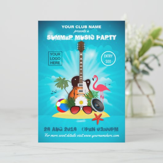 Summer Club Music Party voegt logo uitnodiging toe (Staand voorkant)