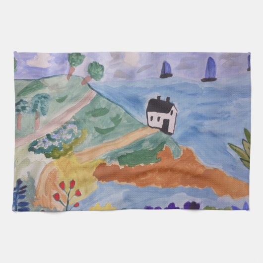 Summer Coast & Flowers Tea Towel Theedoek (Horizontaal)