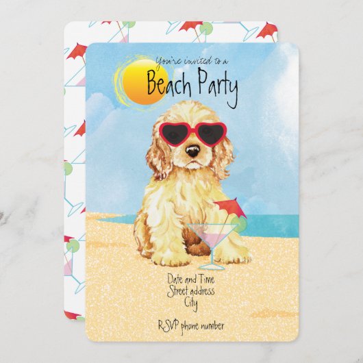 Summer Cocker Spaniel Beach Party Invitation Feestdagenkaart (Voorkant / Achterkant)
