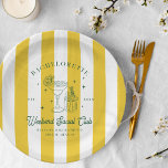 Summer Cocktail Club | vrijgezellen Papieren Bordje<br><div class="desc">Bright yellows, greens en sinaasappels zijn de naam van dit preppy-achtige zomerspel. Laat ons denken aan felgestreepte strandlakens die op een wit zandstrand liggen. Met heldere zomerstrepen, elegante palmbladschaduwen en strakke moderne lettertypen. Voeg uw aangepaste formulering toe aan dit ontwerp door gebruik te maken van de "Edit this design sjabloon"-vakken...</div>