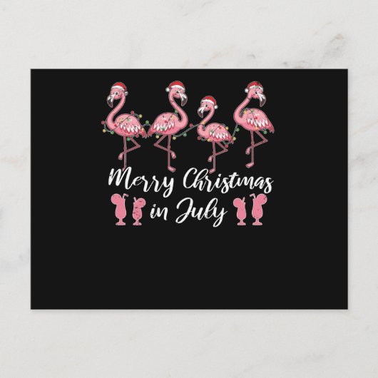 Summer Cocktail Merry Kerstmis in juli Flamingo Briefkaart (Voorkant)