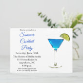 Summer Cocktail Party Blue Invitation Kaart (Staand voorkant)