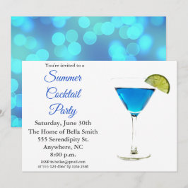 Summer Cocktail Party Blue Invitation Kaart