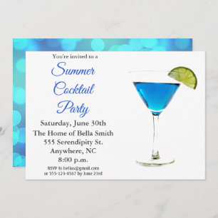 Summer Cocktail Party Blue Invitation Kaart