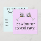Summer Cocktail Party Custom Invitation (Square) Kaart (Voorkant / Achterkant)