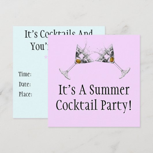 Summer Cocktail Party Custom Invitation (Square) Kaart (Voorkant / Achterkant)