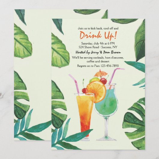 Summer Cocktail Party Invitation Kaart (Voorkant / Achterkant)