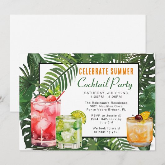 Summer Cocktail Party Invitation Kaart (Voorkant / Achterkant)