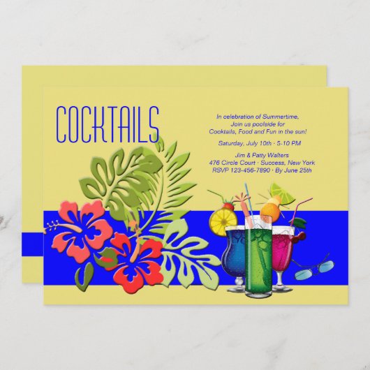Summer Cocktail Party Invitation Kaart (Voorkant / Achterkant)