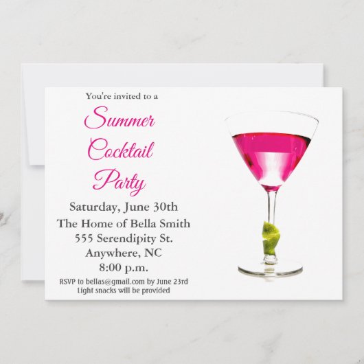 Summer Cocktail Party Pink Kaart (Voorkant)