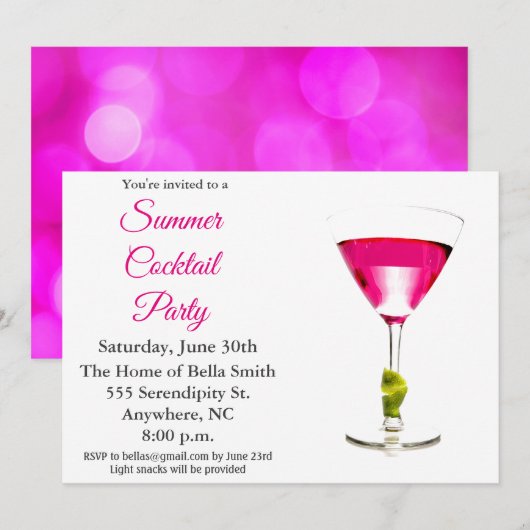 Summer Cocktail Party Pink Kaart (Voorkant / Achterkant)