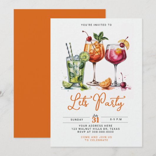 Summer Cocktail Party with Colorful Drinks Kaart (Voorkant / Achterkant)