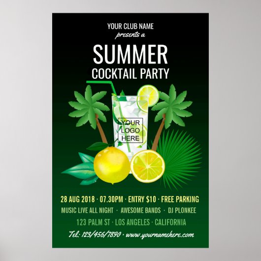 Summer Cocktails Club/Corporate Party Invitation Poster (Voorkant)