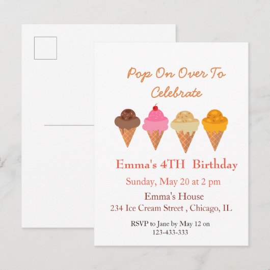 Summer Colorful Ice Birthday party Uitnodiging Briefkaart (Voorkant / Achterkant)