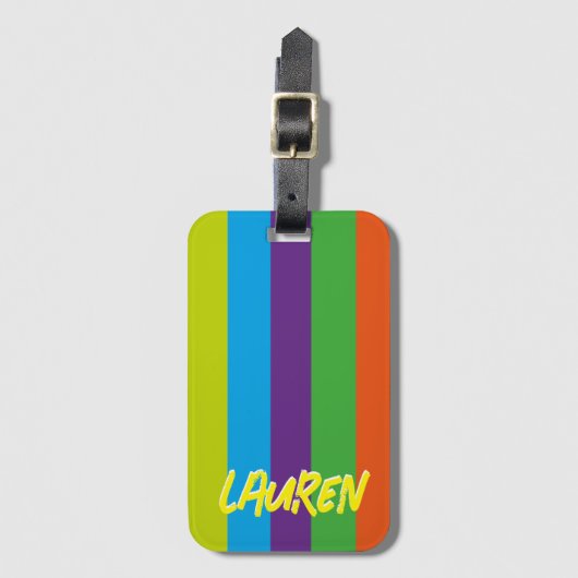 Summer Colorful Stripes Personalized Bagagelabel (Voorkant (verticaal))