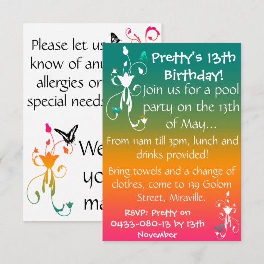 Summer Colors Invite Kaart (Voorkant / Achterkant)