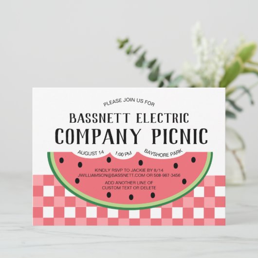 Summer Company Party Invitation Watermelon Picnic Kaart (Staand voorkant)