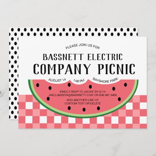 Summer Company Party Invitation Watermelon Picnic Kaart (Voorkant / Achterkant)