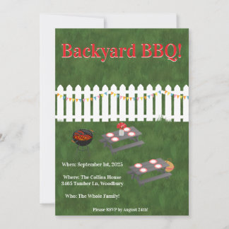 Summer Cookout Backyard BBQ Party Invite Kaart