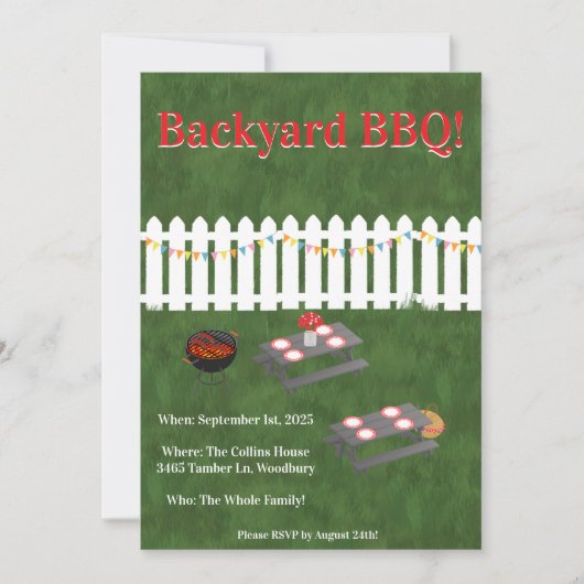 Summer Cookout Backyard BBQ Party Invite Kaart (Voorkant)