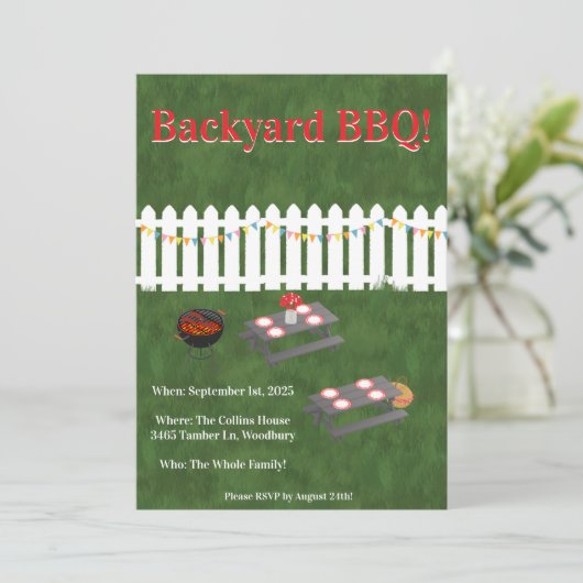 Summer Cookout Backyard BBQ Party Invite Kaart (Staand voorkant)