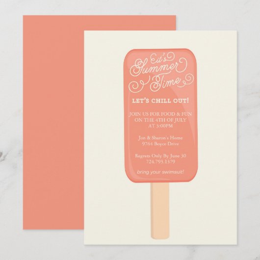 Summer Cookout Party Invitation - Popsicle Kaart (Voorkant / Achterkant)