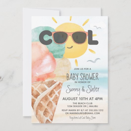 Summer Cool | Baby shower van de Tropische Beach I Kaart (Voorkant)