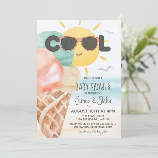 Summer Cool | Baby shower van de Tropische Beach I Kaart (Staand voorkant)