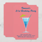Summer Coral & Blue 21st Birthday Party Invitation Kaart (Voorkant / Achterkant)