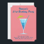 Summer Coral & Blue 21st Birthday Party Invitation Kaart<br><div class="desc">Deze kleurrijke uitnodiging voor verjaardagsfeestjes is voorzien van een leuke blauwe cocktail op een felle koraalachtergrond, waardoor het perfect is voor de zomer, tropisch, luau of poel van 21 september. Het is gemakkelijk om met uw eigen details en leeftijd aan te passen; nochtans, als u hulp of extra coördinerende punten...</div>