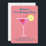 Summer Coral & Pink 21st Birthday Party Invitation Kaart<br><div class="desc">Deze kleurrijke uitnodiging voor verjaardagsfeestjes is voorzien van een leuke roze cocktail op een felle koraalachtergrond, waardoor het perfect is voor de zomer, tropisch, luau of poolside 21st Birthday Party. Het is gemakkelijk aan te passen met uw eigen details en leeftijd; nochtans, als u hulp of extra coördinerende punten nodig...</div>