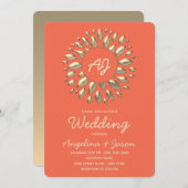 Summer Coral Wedding Kaart (Voorkant / Achterkant)