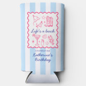 Summer Costal Blue Stripes Pink Birthday Party Seltzer Blikjeskoeler (Voorkant)