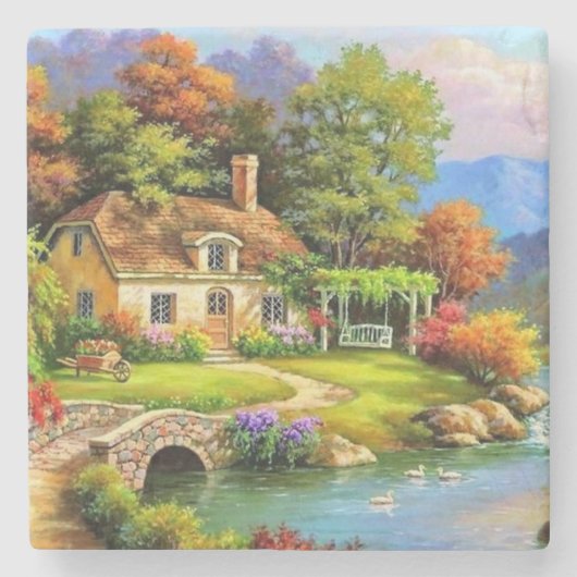 Summer Cottage on the Water Fine Art Stenen Onderzetter (Voorkant)