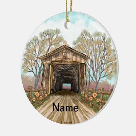 Summer Covered Bridge Keramisch Ornament (Links)