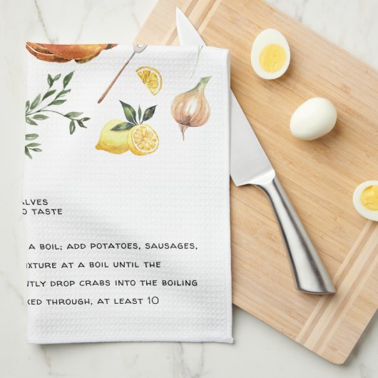 Summer Crab Boil | Recipe Heirloom Tea Towel Theedoek (Quarter Fold)