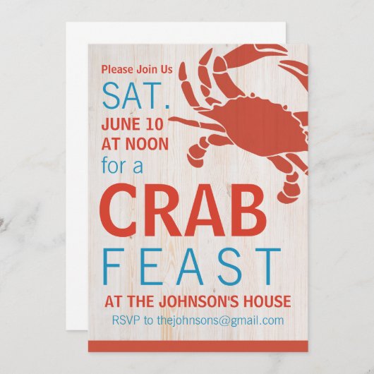 Summer Crab Feast Party Invite Kaart (Voorkant / Achterkant)