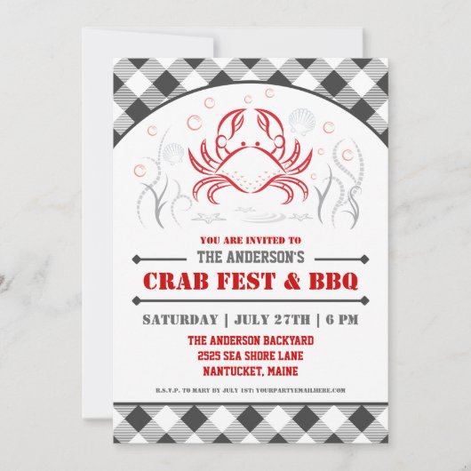 Summer Crab Fest & BBQ Party Invitation Kaart (Voorkant)