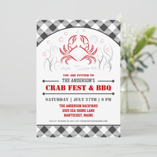 Summer Crab Fest & BBQ Party Invitation Kaart (Staand voorkant)